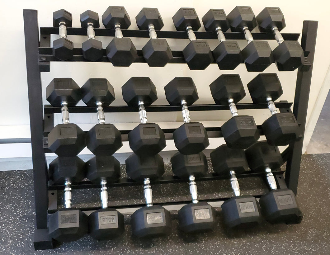 5 to 50 Lbs Hex Dumbbell Set with 3-Tier Dumbbell Rack